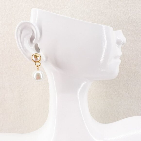 Tory Burch Saher Logo Drop Earrings Ivory/Tory Gold OS - Picture 9 of 12